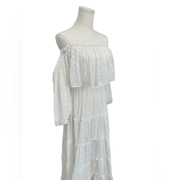 Misa Los Angeles Cassandra Tiered Maxi Dress White On or Off-Shoulder Small NWT - Picture 8 of 15